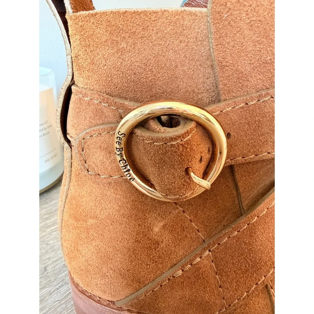 See By Chloé Lyna Suede Ankle‎ Boots Women Ginger 36.5 EU / 6 US